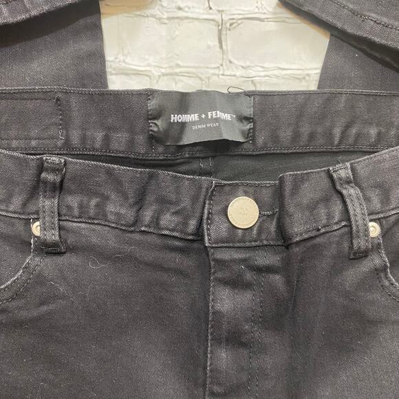 Homme + Femme Mens Jeans SZ 38 Black LA Streetwear Slim Fit Stretch Logo Stripes - Picture 4 of 6